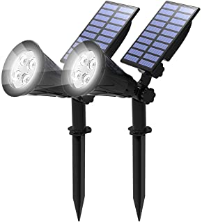 (2 Unidades ) T-SUN Foco Solar- Impermeable Luces Solares Exterior- 2 Modos de Iluminación Opcionales- ángulo de 180° Ajustable- Luz de Jardín para Entrada- Entrada- Camino. (6000K)