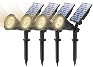 (4 Unidades ) T-SUN Foco Solar- Impermeable Luces Solares Exterior- Luz de Jardín- 2 Modos de Iluminación Opcionales- ángulo de 180° Ajustable- Luz de Proyecto Solar para Entrada- Camino.( 4000K )