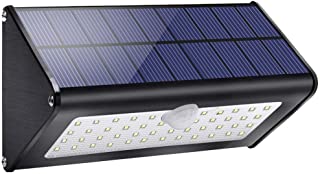 1100lm luces exteriores solares 4500mAh aluminio 120 ° sensor de movimiento infrarrojo impermeable IP65 luz de seguridad inalámbrica con 4 modos para jardín- patio- puerta- pared- luz blanca cálida