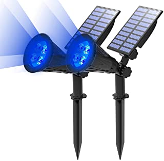 (2 Unidades )T-SUN Foco Solar- Impermeable Luces Solares Exterior- Luz de Jardin- 2 Modos de Iluminacion Opcionales- angulo de 180° Ajustable- Luz de Proyecto Solar para Entrada- Camino.( Azul )