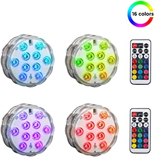4 Pack LED Luces Sumergibles con mando a distancia- IP68- O 70mm- Multicolores RGB- iluminacion decorativa para bajo el agua y cubitera para botellas