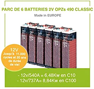6 baterias de 2 V OPZs 490-Classic- para instalacion autonoma solar y energia eolica- bateria de alta gama de hasta 11.000 ciclos y 20 anos de vida util.