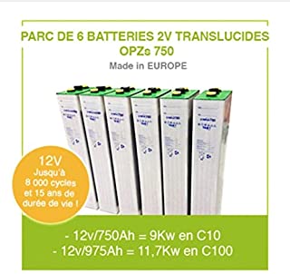 6 baterias de 2 V translucidas OPZs 625 para instalacion autonoma solar y energia eolica de alta gama de hasta 11.000 ciclos y 20 anos de vida util.