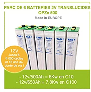 6 baterias para kit solar de 2 V translucidas OPZS 500 para instalacion autonoma solar y energia eolica- bateria de alta gama fabricada en Europa.