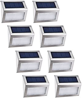 8X Luz Solar Jardin- Blanco Frio 3 LEDs Ilumina Para Jardin Apliques LED Solares Para Exterior Inoxidable Para Jardin Escalera