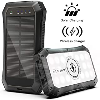 ABFOCE Cargador Solar 10000mAh- ES986S Batería Portátil Powerbank con Carga Inalambrico y Carga Dual Panel LED Batería Externa para Viajes- Hogar o Tiempo Libre