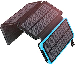 ADDTOP Cargador Solar Portátil 25000mAh Impermeable Power Bank con 4 Paneles Batería Externa Dual USB para iPhone- iPad y Samsung Galaxy y más