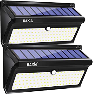BAXiA 2000LM Luz Solar Exterior- 2400mAh Luz Solar Exterior con Resistencia al agua IP65- Foco Solar Exterior con Sensor de Movimiento para Jardín Porche Calzada Patio- 100 LED- 2 Piezas