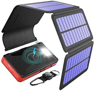 BLAVOR Cargador Solar Inalámbrico 20000mah- Batería Externa Banco de Energía Portátil 5 Paneles Solares Desmontable con Salida Doble Tipo C Entrada SOS Linterna para Android Iphone