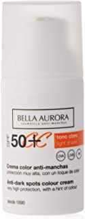 Bella Aurora Crema Facial con Color y Protección Solar 50+ Anti-Manchas para Piel Normal o Seca- Tono Claro 30 ml