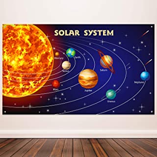 Blulu Decoraciones para Fiestas de Sistema Solar- Póster de Planetas del Sistema Solar de Tela Extra Grande para Suministros Educativos Fondo de Telón de Fondo de Fotomatón del Sistema Solar