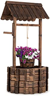 Blumfeldt Andernach - Fuente Decorativa- Ornamental Exterior- Fuente de jardín o terraza- Altura 118 cm- Aspecto rústico- Manivela- Cubo para Jardinera- Macetero- Madera marrón