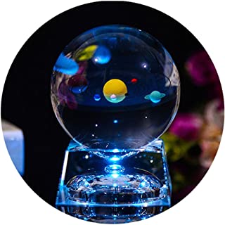 Bola de Cristal 3D con modelo de Sistema Solar y Base de Lámpara LED- Bola Transparente de Sistema Solar de 80mm (3.15 pulgadas)- El Mejor Regalo de Cumpleaños para Niños- Profesor de Física