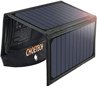 CHOETECH Cargador Solar Portatil- 19W Panel Solar Cargador Placa Solar Impermeable Solar Power Bank USB Puertos para Teléfonos Samsung- iPhone- Huawei- iPad- Cámara- Tableta- Altavoz Bluetooth etc.