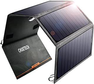 CHOETECH Cargador Solar Portatil- 24W Panel Solar Cargador Placa Solar Impermeable Solar Power Bank 2 USB Puertos para Teléfonos Samsung- iPhone- Huawei- iPad- Cámara- Tableta- Altavoz Bluetooth etc.