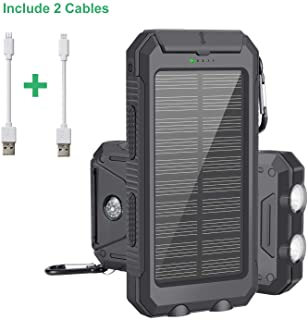 Cargador Solar Portátil con 10000mAh- Batería Externa Power Bank con 2 LED Ligeros- 2 Puertos de Carga USB de Alta Velocidad para iPhone- iPad- Samsung Galaxy- Android y Otros Dispositivos.(Negro)