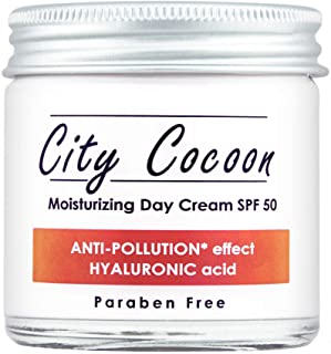 Crema solar SPF 50 con filtro UVA y UVB - Anti-contaminación - Acido Hialurónico - Día hidratante - Para la cara y el cuello de City Cocoon - 50ml