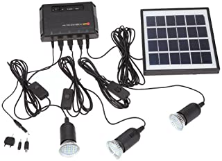 Docooler 4W Kit de Panel Solar propulsado- 3 Bombillas LED- USB- 5 V Cargador de Teléfono Sistema Casa Kit- Jardín Camping Pesca