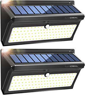 Focos Led Exterior Solares-100LED Luces Solares Led Sensor Movimiento 2400mAh de Súper Brillantes con Gran Ángulo 120°-Impermeable Lámparas Solares(2 Paquetes)-Luscreal