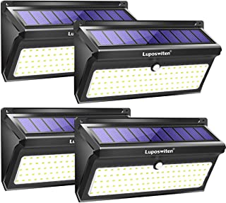 Focos Solares- Luposwiten 100 LED Lamparas Solares Exterior- 2000LM Luz Solar Exterior con Sensor de Movimiento- 2400mAh Luces Solares para Jardins- Garaje- Acera- Escaleras(4 Pieza)