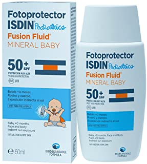 Fotoprotector ISDIN Pediatrics Fusion Fluid Mineral Baby SPF 50+ - Protector Solar para bebés +0 meses - Filtros 100- físicos - Apto para todo tipo de pieles - 50ml