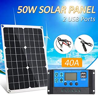Galapara Kit de Panel Solar Flexible policristalino de Doble Salida con 2 Puertos USB 50W DC 5V - 18V y Carga para automóvil 12V - 24V Controlador de Carga Solar Regulador Inteligente PWM