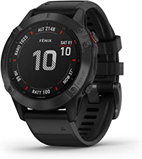 Garmin Fenix ​​6 Pro- reloj GPS multideporte definitivo- funciones de mapeo- música- monitoreo de ritmo ajustado por grado y sensores de pulso- negro con banda negra