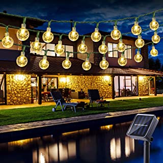 Guirnalda Luces Exterior Solares- BrizLabs 6.5M 30 LED Cadena de Luces Impermeable 8 Modos De Iluminación para Interiores y Exteriores Jardín- Navidad- Terraza- Patio- Fiestas (Blanco Calido)