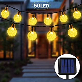 Guirnalda de Luces Solares- 50 LED 8 Modos Bola de Cristal a Prueba de Agua Luces LED Decorativas de Hadas para Jardín- Bodas- Eésped- Patio- árbol de Navidad (Blanco Cálido)