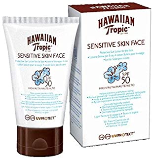 Hawaiian Tropic Sensitive Skin Face - Loción Solar Protectora para el Rostro especial para Piel Sensible con protección Muy Alta SPF 50- fórmula No Grasa y resistente al agua- formato Facial 60 ml