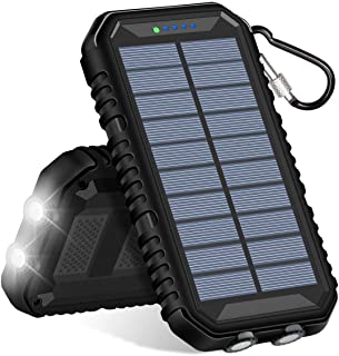 Hiluckey Cargador Solar 15000mAh Impermeabl Batería Externa Portátil Power Bank con 2 Salidas USB 2.1A y LED Ligeros para iPhone- iPad- Samsung- Xiaomi Móviles Inteligentes y Tabletas