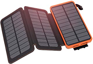 Hiluckey Cargador Solar 24000mAh- Portátil Power Bank con 3 Paneles Solar 2 USB 2.1A Output Impermeabl Batería Externa para iPhone- iPad- Samsung- Smartphone