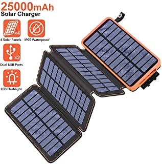 Hiluckey Cargador Solar 25000mAh Portátil Power Bank con 4 Paneles Solar Batería Externa Impermeable para Smartphone- iPhone- iPad- Samsung- Android