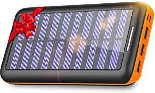 KEDRON 24000mAh Cargador Móvil Portátil Batería Externa con 3 Puertos de Salida y Entrada Doble Solar Power Bank para Smartphones- Tablet y Otros (Naranja)
