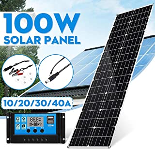 LAMP-XUE Panel Solar monocristalino Panel 100W Solar Flexible Kit de Cargador 18V- regulador Solar LED 40A PWM 10A 20A 30A para Botes de autocaravanas caravanas Sistemas aislados