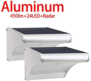 Licwshi 450lm La Luz Solar 24 LED de Aleación de Aluminio- Impermeable al Aire Libre- Radar de Sensores de Movimiento- Aplicable en el Porche- el Jardín- el Patio- el Garaje (2 Pack)
