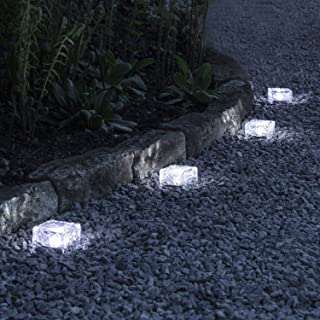 Lights4fun Conjunto de 4 adoquines solares pequeños de luz LED Blanca para Uso en Exteriores