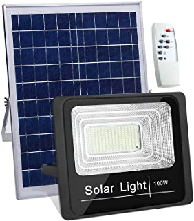 Luz Solar Exterior Mando a Distancia 100W- Foco Solar LED Luz Blanco Frio- Lámpara Solar 108 LEDS- Súper Brillantes