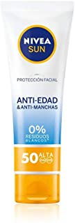 NIVEA SUN Protección Facial UV Anti-edad & Anti-manchas FP50 (1 x 50 ml)- protector solar facial- crema antiedad 0- residuos blancos- crema hidratante facial