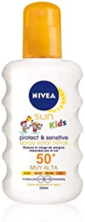 NIVEA SUN Protect & Sensitive Spray Solar Niños FP50+ (1 x 200 ml)- protector solar para niños- protección solar muy alta para reducir el riesgo de alergias solares