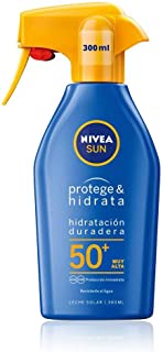 NIVEA SUN Protege & Hidrata Spray Solar FP50+ (1 x 300 ml)- protector hidratante y resistente al agua con protección UVA-UVB- protección solar muy alta en formato pistola