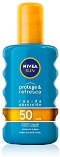 NIVEA SUN Protege & Refresca Spray Solar FP50 (1 x 200 ml)- spray con protección UVA-UVB- protección solar alta invisible- refrescante y resistente al agua