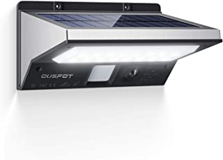 OUSFOT Luz Solar Exterior LED Foco Solar Exterior con Sensor de Movimiento Lámpara Solar Impermeable 3 Modos Gran Ángulo 120º de Iluminación 2200mAh para Jardín Muros Exteriores.