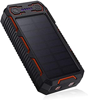 POWERADD 26800mAh Cargador Solar Portátil- Batería Externa- Salida 5V-3.2Ax2 Panel Solar con Alta Eficiencia de Conversión Impermeable Inteligente Color Naranja y Negro.