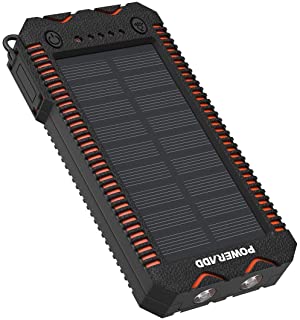 POWERADD Cargador Solar Portátil con 12000mAh- Batería Externa 2 Puertos de USB Panel Solar con Alta Eficiencia de Conversión Impermeable Inteligente- Color Naranja y Negro.