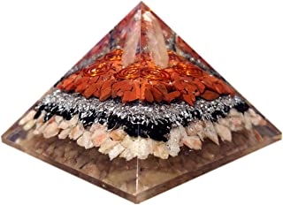 Pirámide generadora de energía roja de jaspe rojo Cristal de turmalina negra con piedra solar Pirámide de orgone para protección espiritual EMF Regalo espiritual