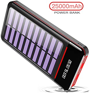 RLERON Batería Externa Cargador Solar Portátil 25000mAh- Power Bank ultra Capacidad con USB C & Micro 2 Entradas y 3 Puertos de Salida para Android-iOS Phones- Tablet y Otros Smartphones
