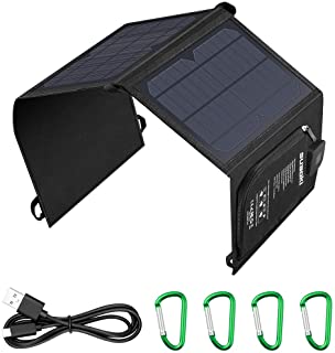 SUAOKI Cargador Solar 21W- Panel solar portátil impermeable- con Amperímetro- Tecnología TIR-C- múltiples salidas de USB 2.0- para teléfonos inteligentes- tabletas- bancos de energía etc.