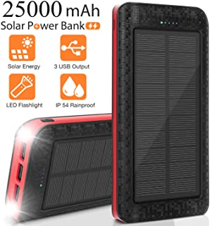 Sendowtek Cargador Solar Móvil 25000mAh Power Bank Batería Externa Banco de Energía Portátil 5V - 2.1A Cargador Rápido de Teléfono Celular- Linterna- IPX5- Ideal para Viajes- Camping- Emergencia etc