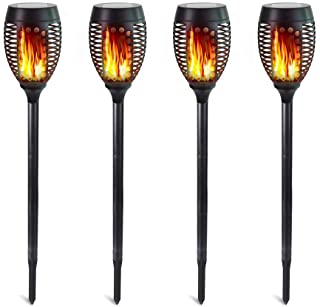 Solar Torch Lights- Waterproof Flickering Flames Torches Lights Outdoor Solar Landscape Decoration Lighting Dusk to Dawn Auto On-Off Security Path Light for Patio Driveway Garden Yard 4 Pack